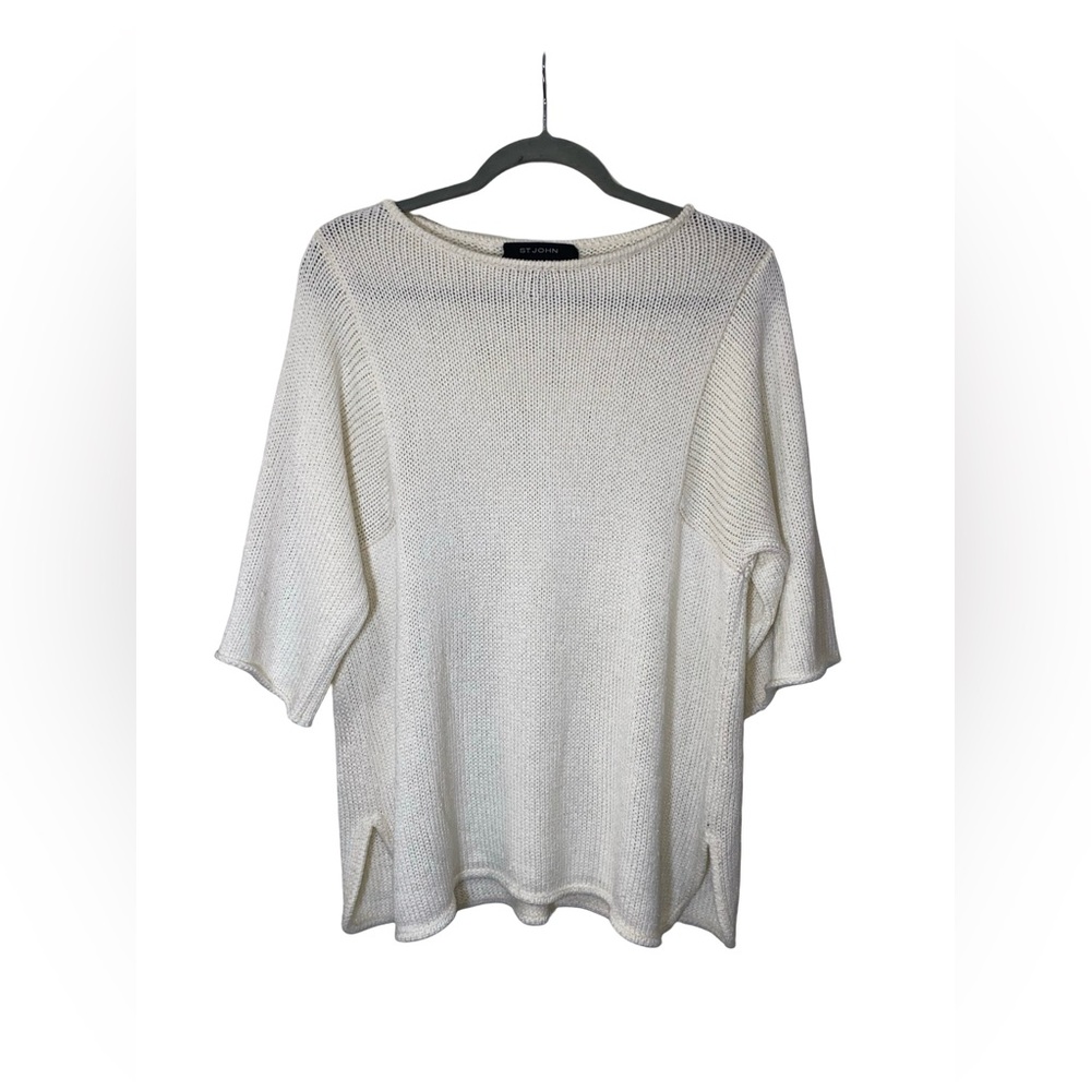 St John scoop neck‎ knit white sweater size L